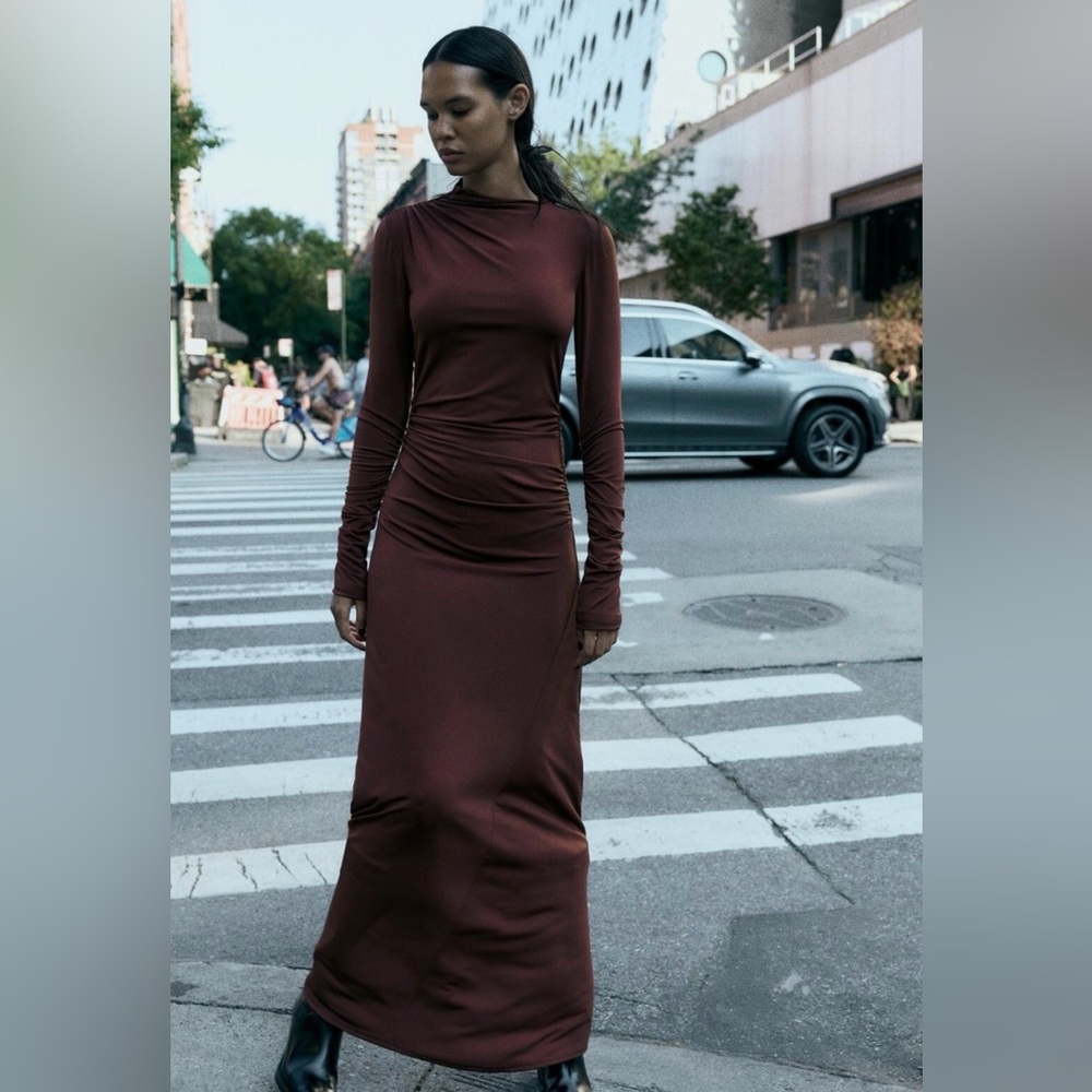 Long Sleeve Ruched Maxi Dress